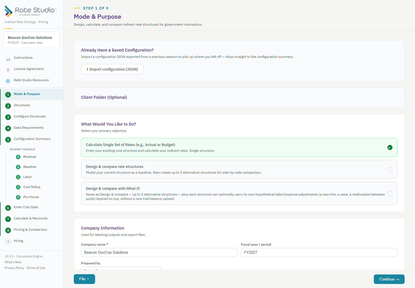 Choosing Budget as the data type on Step 1.