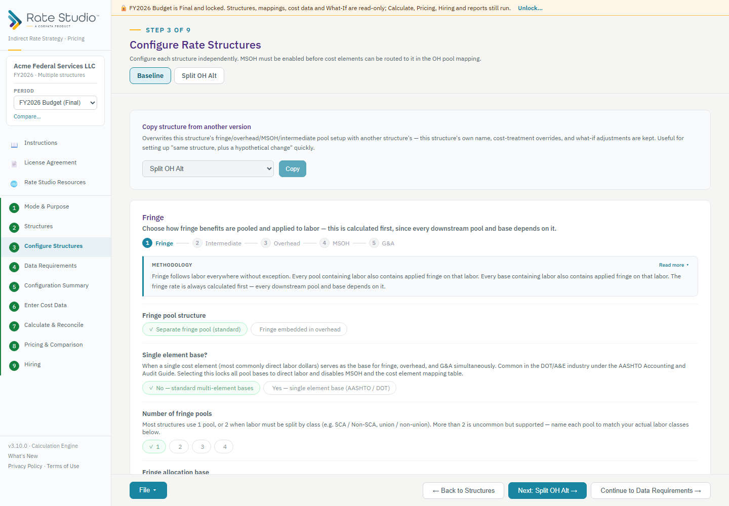 A Final period is read-only. Calculate, Pricing, Hiring and reports still run.