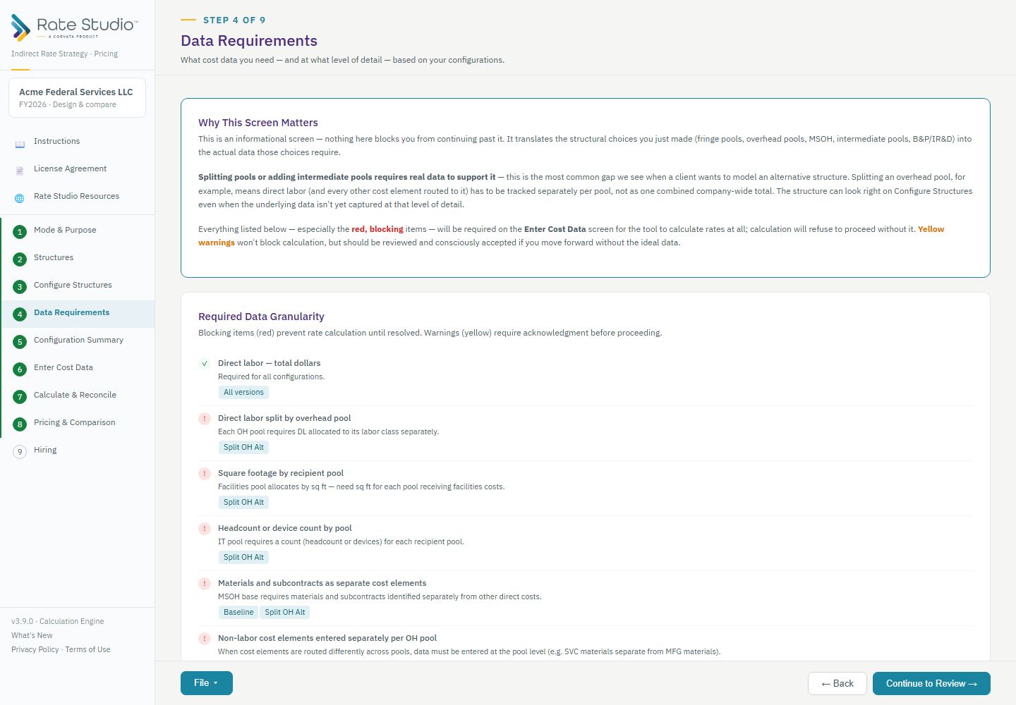 Previewing the data granularity a structure's choices will require.